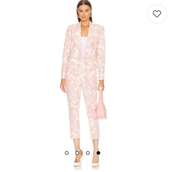 L'AGENCE Brooke Double-breasted Crop Blazer Rose Tan Tropical Toile Print tiger - Picture 1 of 16